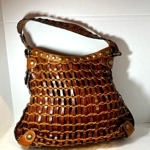 Kooba brown leather rope woven shoulder hobo bag
